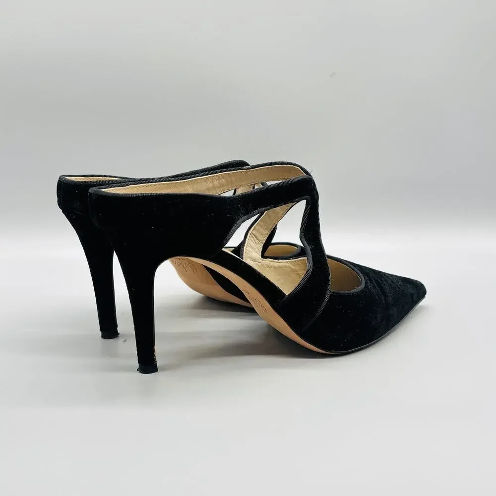 Boden Shoes Womens 8.5 Black Suede Mule Pumps Pointed Toe Heels Cutout Strap